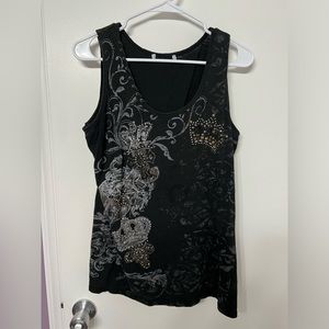 Women’s black crown designed with bling black t-shirt